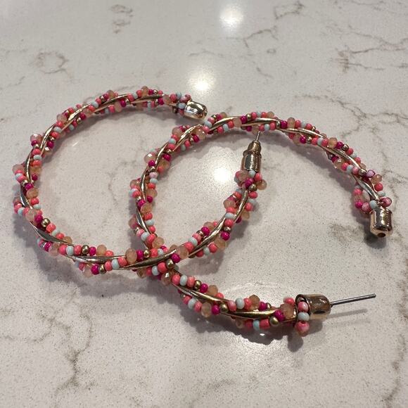 BaubleBar Jewelry - Beaded Multi Color Open Hoop Earring Studs